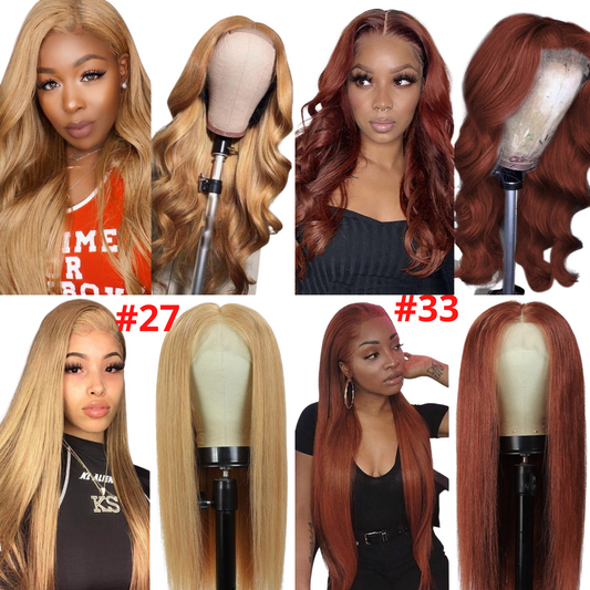 #27 Straight 13x1x4 T part Lace 4x4 Closure wigs Body Wave #33 Transpa
